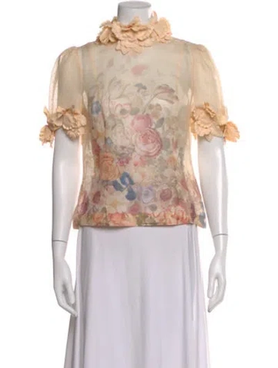 Pre-owned Zimmermann Linen Floral Print Blouse In Neutral