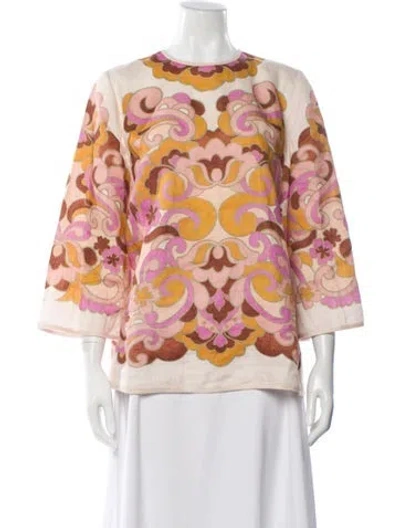 Pre-owned Zimmermann Linen Floral Print Blouse In Neutral