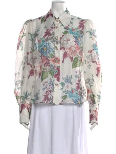 Pre-owned Zimmermann Linen Floral Print Blouse In Neutral