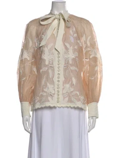 Pre-owned Zimmermann Linen Floral Print Blouse In Neutral