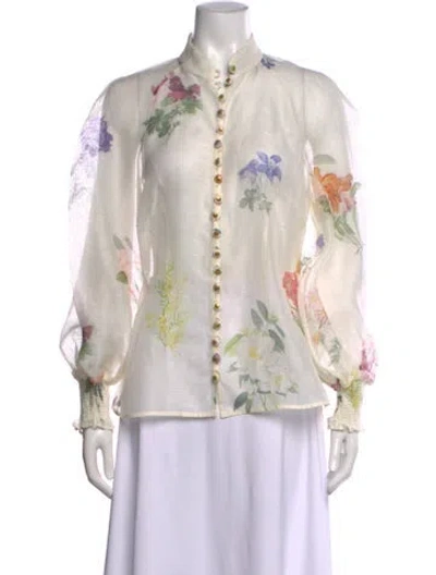 Pre-owned Zimmermann Linen Floral Print Blouse In Neutral