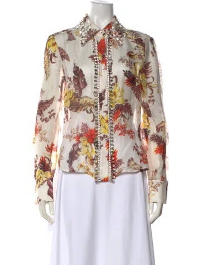 Pre-owned Zimmermann Linen Floral Print Blouse In Neutral
