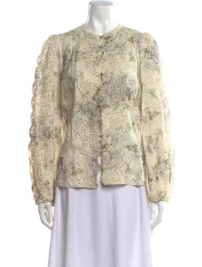 Pre-owned Zimmermann Linen Floral Print Blouse In Neutral