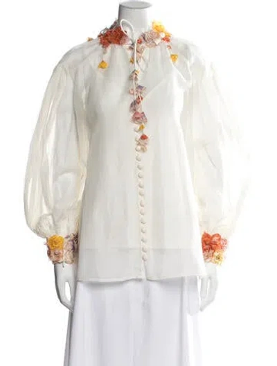 Pre-owned Zimmermann Linen Floral Print Blouse In Neutral
