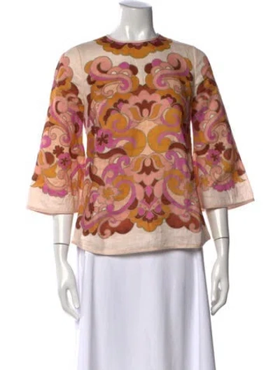Pre-owned Zimmermann Linen Floral Print Blouse In Neutral