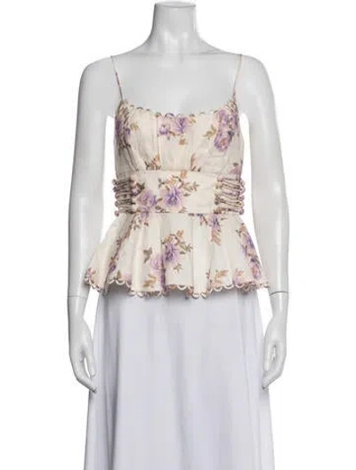Pre-owned Zimmermann Linen Floral Print Blouse In Neutral