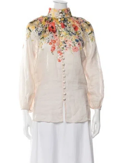 Pre-owned Zimmermann Linen Floral Print Blouse In Neutrals