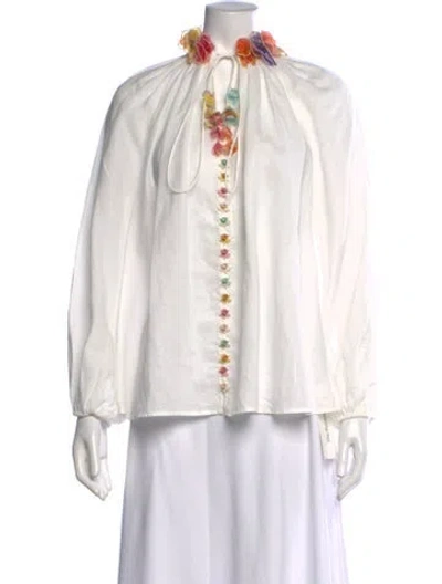 Pre-owned Zimmermann Linen Floral Print Blouse In Neutrals