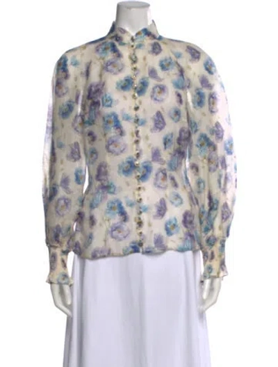 Pre-owned Zimmermann Linen Floral Print Blouse In Neutrals