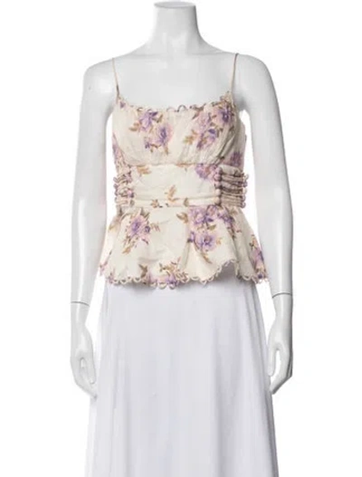 Pre-owned Zimmermann Linen Floral Print Blouse In Neutrals