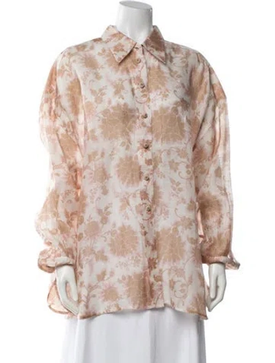 Pre-owned Zimmermann Linen Floral Print Blouse In Neutrals