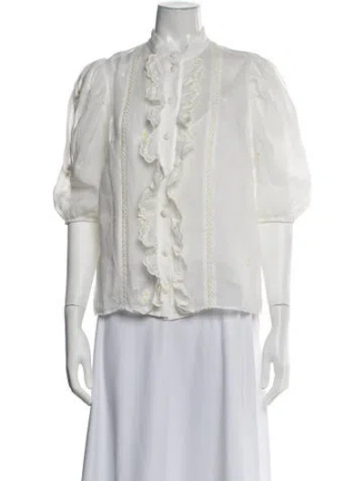 Pre-owned Zimmermann Linen Floral Print Blouse In Neutrals