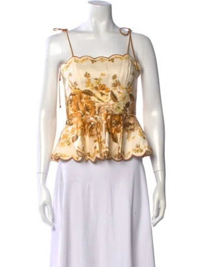 Pre-owned Zimmermann Linen Floral Print Blouse In Neutrals