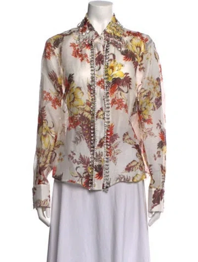 Pre-owned Zimmermann Linen Floral Print Blouse In Neutrals
