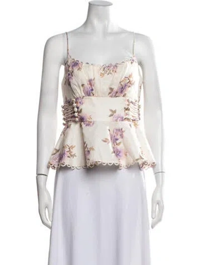 Pre-owned Zimmermann Linen Floral Print Blouse In Neutrals