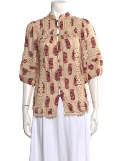 Pre-owned Zimmermann Linen Floral Print Blouse In Neutrals