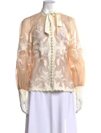 Pre-owned Zimmermann Linen Floral Print Blouse In Neutrals