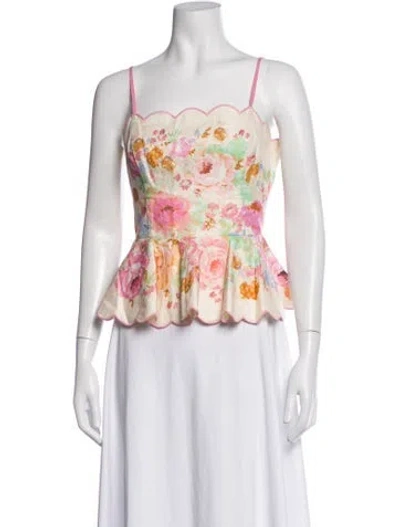 Pre-owned Zimmermann Linen Floral Print Blouse In Neutrals