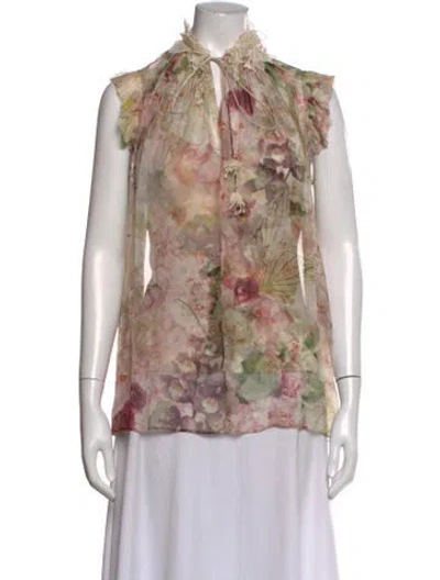 Pre-owned Zimmermann Linen Floral Print Blouse In Neutrals