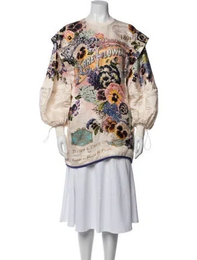 Pre-owned Zimmermann Linen Floral Print Blouse In Neutrals