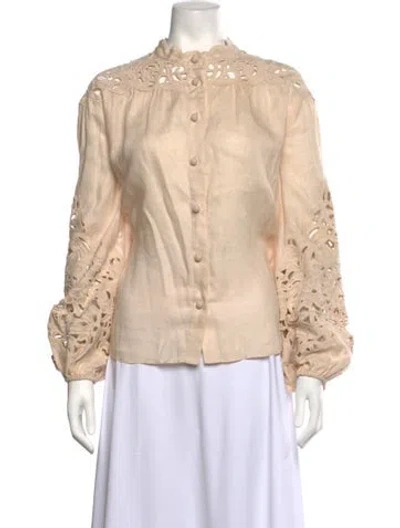 Pre-owned Zimmermann Linen Floral Print Blouse In Neutrals