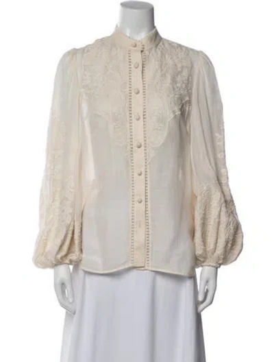 Pre-owned Zimmermann Linen Floral Print Blouse In Neutrals