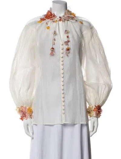 Pre-owned Zimmermann Linen Floral Print Blouse In Neutrals/orange/yellow