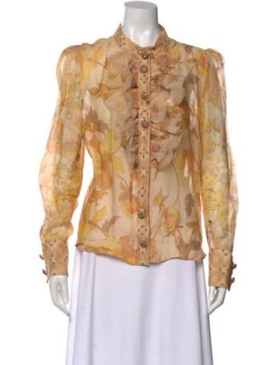 Pre-owned Zimmermann Linen Floral Print Blouse In Orange