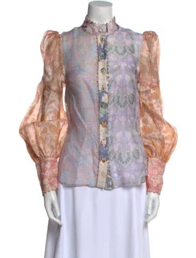 Pre-owned Zimmermann Linen Floral Print Blouse In Orange