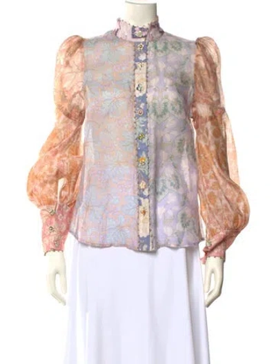 Pre-owned Zimmermann Linen Floral Print Blouse In Orange