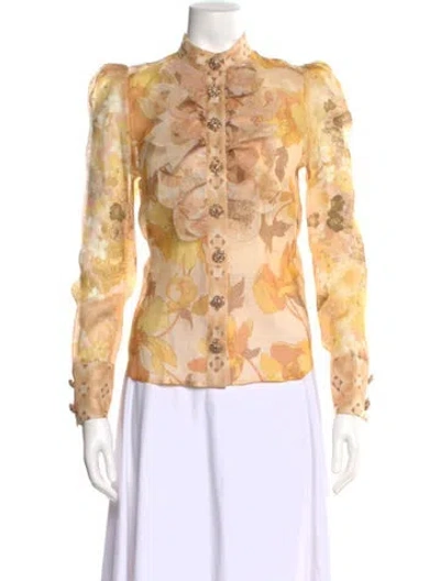 Pre-owned Zimmermann Linen Floral Print Blouse In Orange