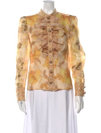 Pre-owned Zimmermann Linen Floral Print Blouse In Orange