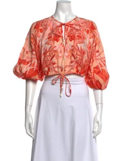 Pre-owned Zimmermann Linen Floral Print Blouse In Orange