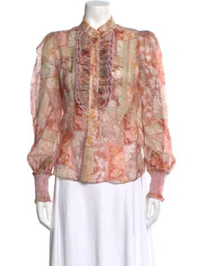 Pre-owned Zimmermann Linen Floral Print Blouse In Orange/pink