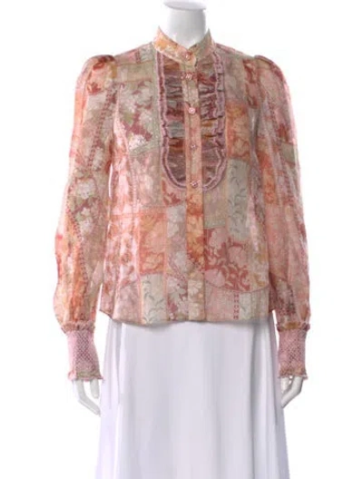 Pre-owned Zimmermann Linen Floral Print Blouse In Pink