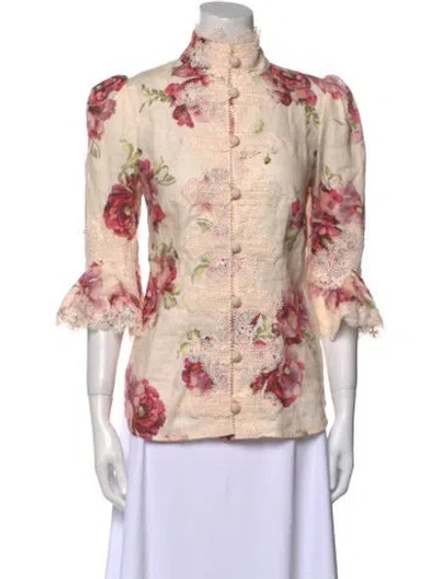 Pre-owned Zimmermann Linen Floral Print Blouse In Pink