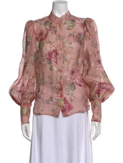 Pre-owned Zimmermann Linen Floral Print Blouse In Pink