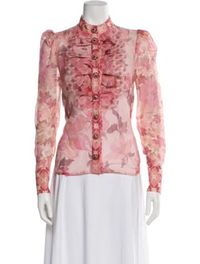 Pre-owned Zimmermann Linen Floral Print Blouse In Pink