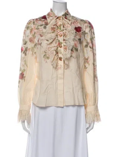 Pre-owned Zimmermann Linen Floral Print Blouse In Pink