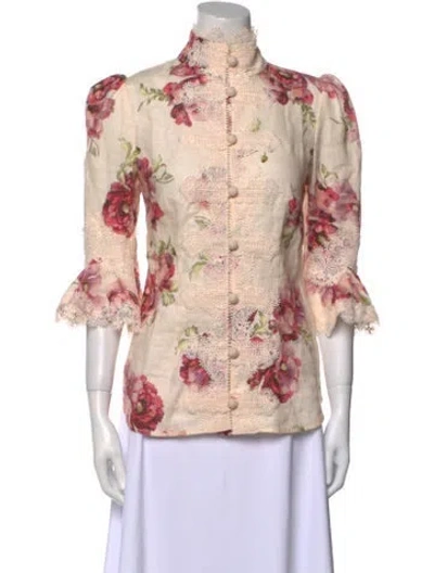 Pre-owned Zimmermann Linen Floral Print Blouse In Pink