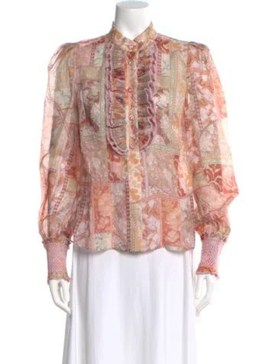 Pre-owned Zimmermann Linen Floral Print Blouse In Pink