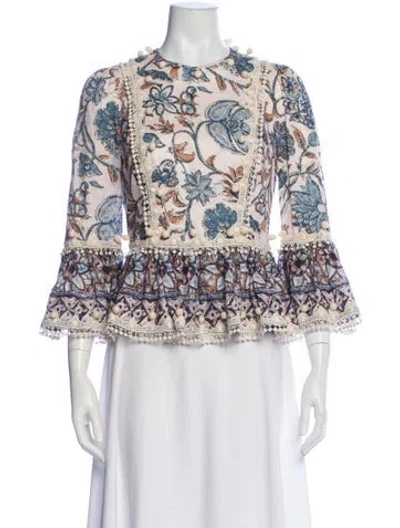 Pre-owned Zimmermann Linen Floral Print Blouse In Pink
