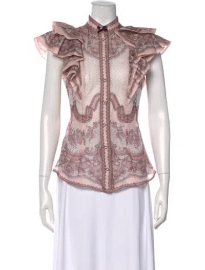Pre-owned Zimmermann Linen Floral Print Blouse In Pink