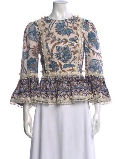 Pre-owned Zimmermann Linen Floral Print Blouse In Pink