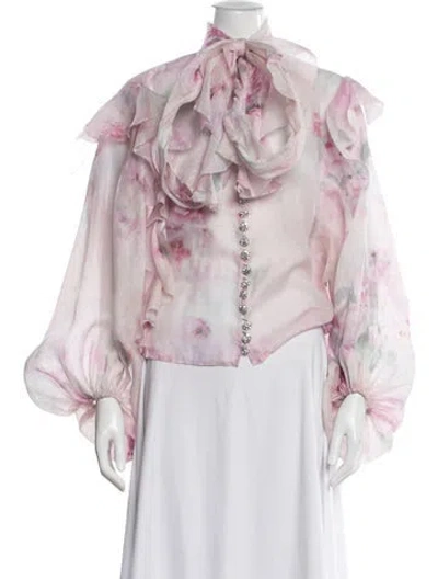 Pre-owned Zimmermann Linen Floral Print Blouse In Pink