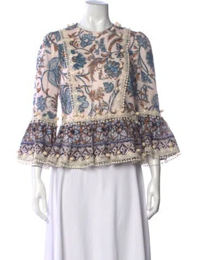 Pre-owned Zimmermann Linen Floral Print Blouse In Pink