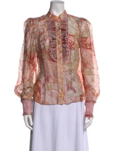 Pre-owned Zimmermann Linen Floral Print Blouse In Pink