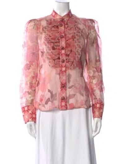 Pre-owned Zimmermann Linen Floral Print Blouse In Pink