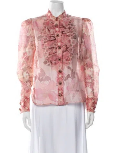Pre-owned Zimmermann Linen Floral Print Blouse In Pink