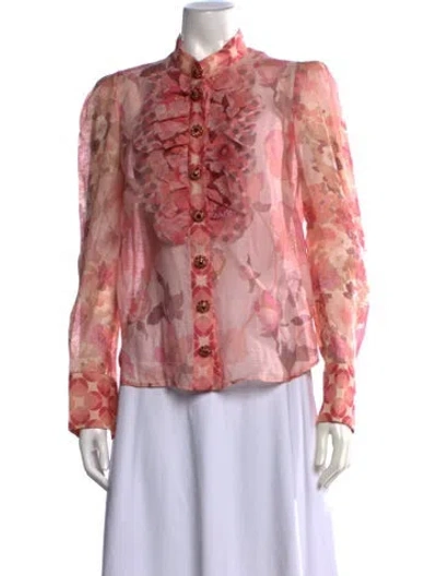 Pre-owned Zimmermann Linen Floral Print Blouse In Pink